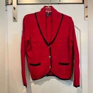 Vintage Chaps Red and black knit blazer style cardigan. GUC!